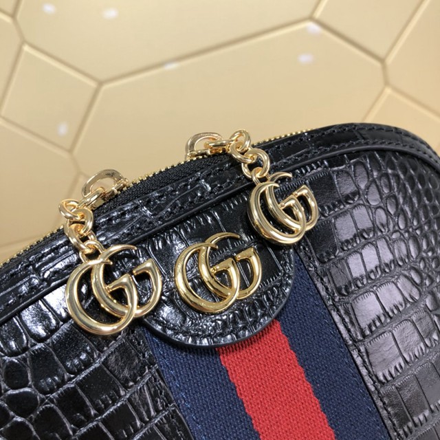 Gucci女包 499621 古馳ophidia鱷魚紋牛皮系列 Gucci黑色貝殼女包  gqy1188